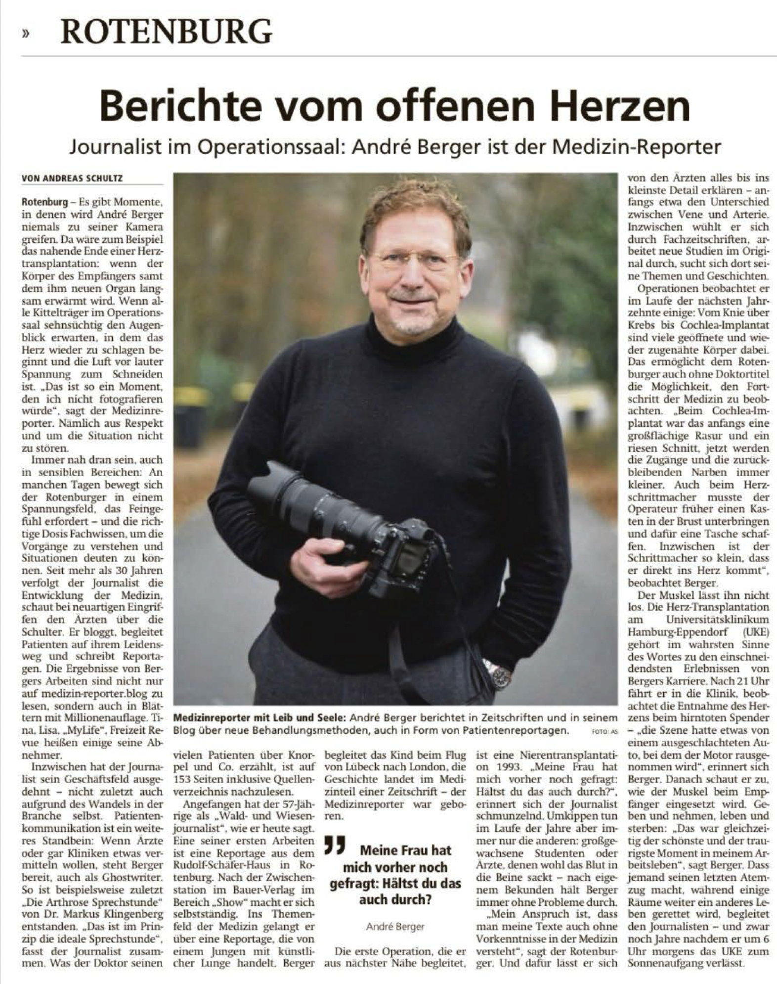 Zeitungsartikel Rotenburger Kreiszeitung: Berichte vom offenen Herzen